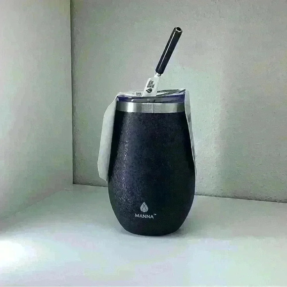 Manna Wine Tumbler Stainless Steel With  Straw & Silicone Tip Black  17oz - Picture 2 of 7